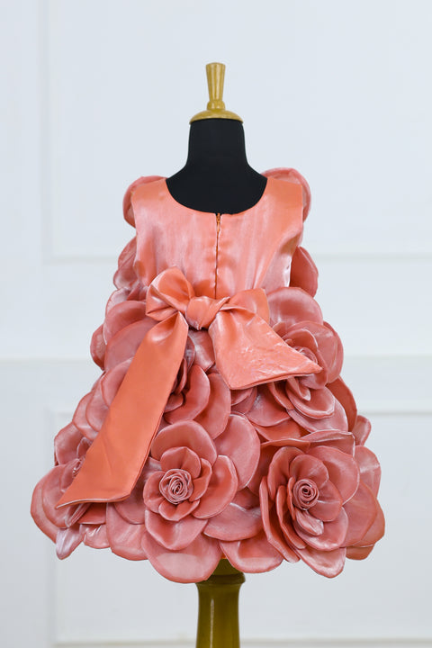 Pre-Order: Coral Orange Short Dress Highlighted with Hand Embellished Flower Petals.