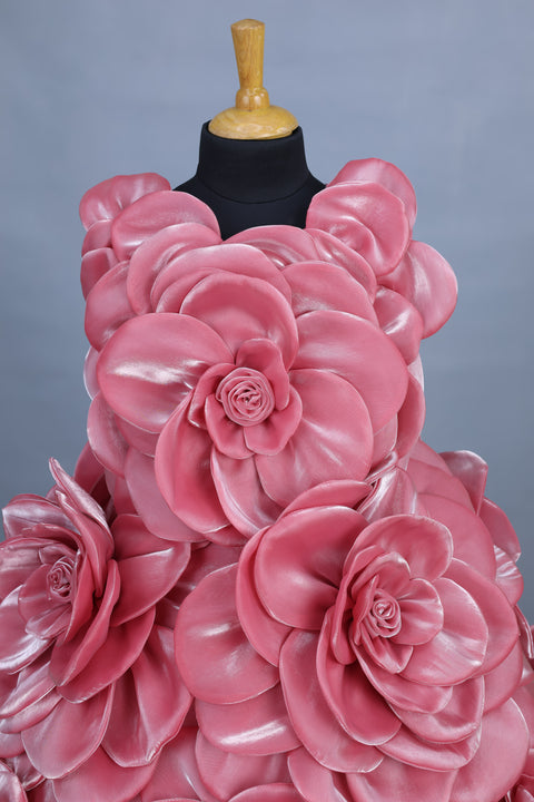 Pre-Order: Salmon Pink Short Dress Highlighted with Hand Embellished Flower Petals.