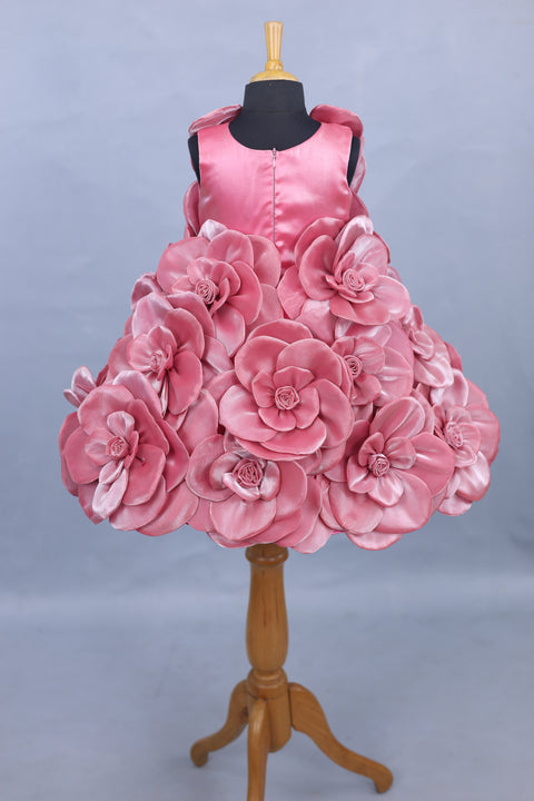 Pre-Order: Salmon Pink Short Dress Highlighted with Hand Embellished Flower Petals.