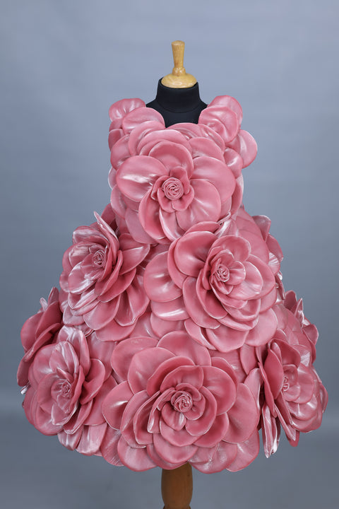 Pre-Order: Salmon Pink Short Dress Highlighted with Hand Embellished Flower Petals.