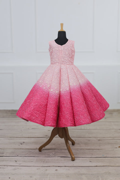 Pre-Order: Rose Pink and Icey Pink Double Shaded Panel Gown with Fabric Manipulated Twirled Detachable Belt.