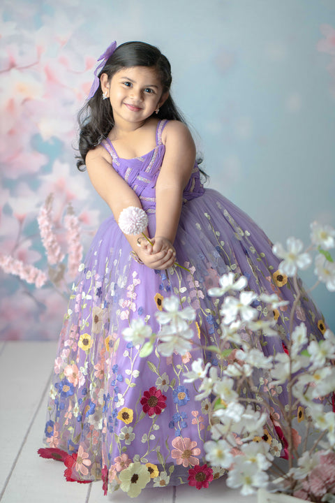 Pre-Order: Lavender Embroidery Ball Gown with Weaving Yoke  and Highlighted Handwork.