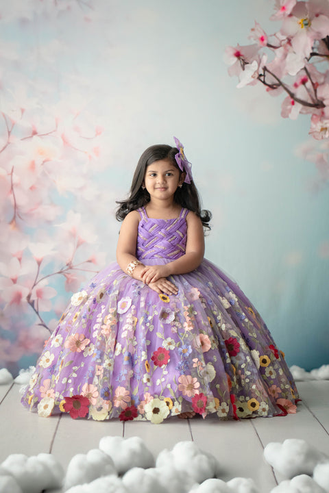 Pre-Order: Lavender Embroidery Ball Gown with Weaving Yoke  and Highlighted Handwork.