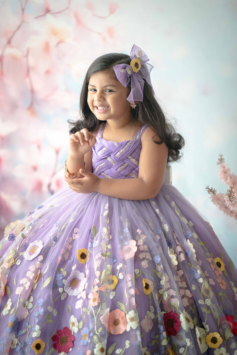 Pre-Order: Lavender Embroidery Ball Gown with Weaving Yoke  and Highlighted Handwork.