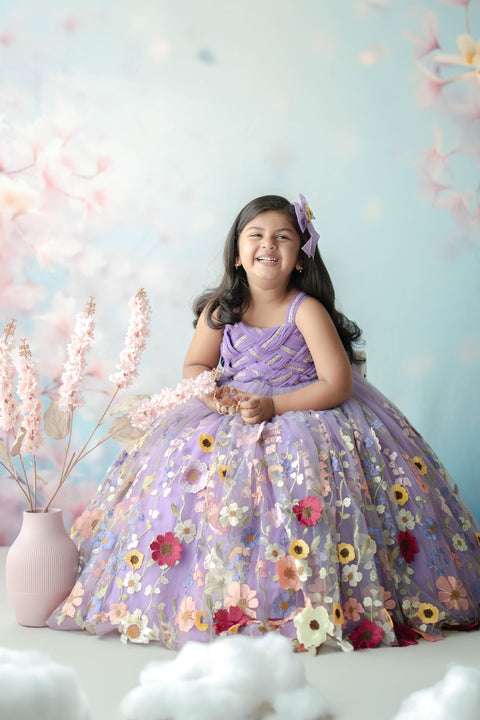 Pre-Order: Lavender Embroidery Ball Gown with Weaving Yoke  and Highlighted Handwork.