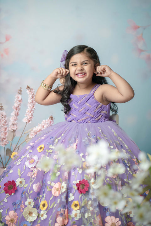Pre-Order: Lavender Embroidery Ball Gown with Weaving Yoke  and Highlighted Handwork.