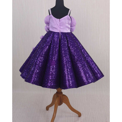 Pre-Order: Purple SEQUENCE Panel Gown Highlighted With Light Lavender 3D Rose Flowers.