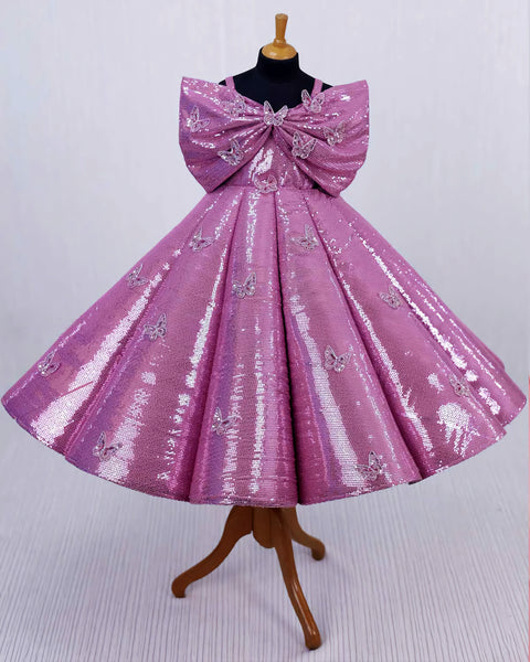 Pre-Order: Pink SEQUENCE Panel Gown Embellished with Small Butterfly Patches