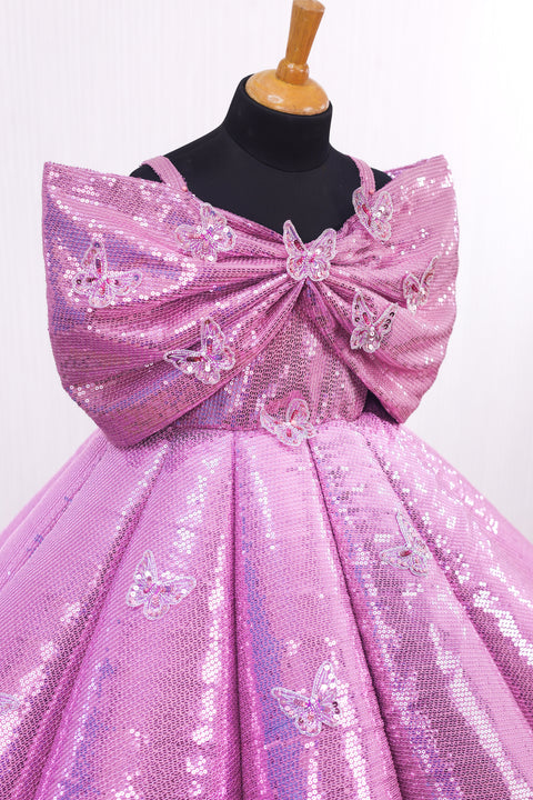 Pre-Order: Pink SEQUENCE Panel Gown Embellished with Small Butterfly Patches