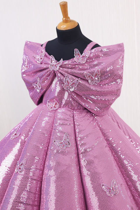 Pre-Order: Pink SEQUENCE Panel Gown Embellished with Small Butterfly Patches