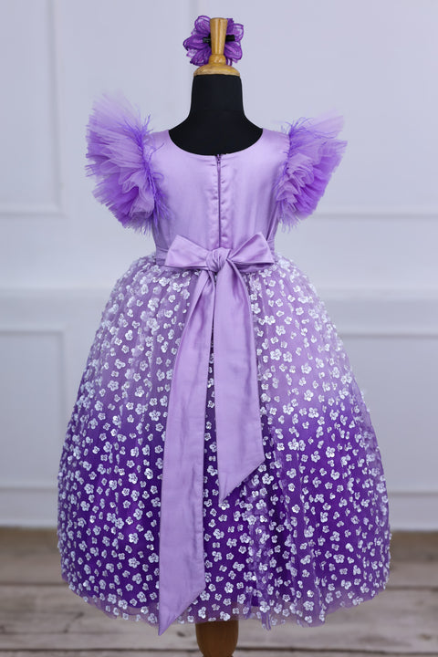 Pre-Order: Lavender  Flamingo Theme Dress Highlighted With Handwork