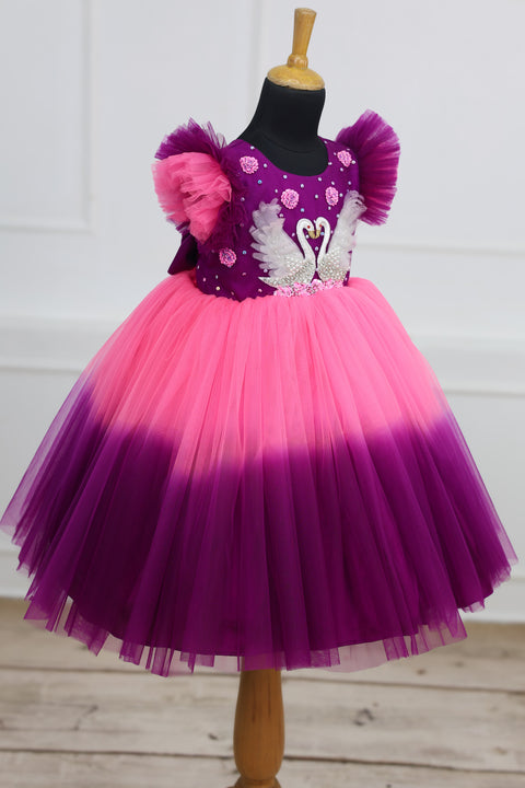 Pre-Order: Swan Theme Pink And Purple Color Gradient Swirled Gown
