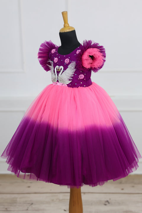 Pre-Order: Swan Theme Pink And Purple Color Gradient Swirled Gown