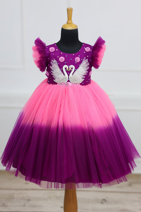 Pre-Order: Swan Theme Pink And Purple Color Gradient Swirled Gown
