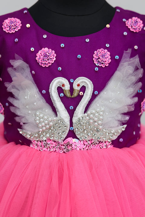 Pre-Order: Swan Theme Pink And Purple Color Gradient Swirled Gown