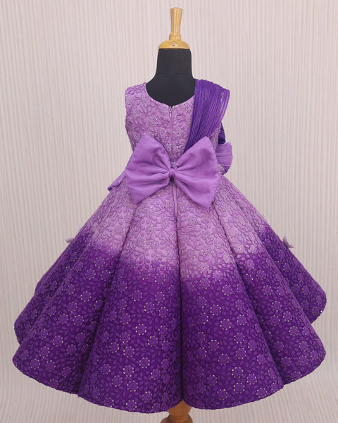 Pre-Order: Orchid and Purple Double Shaded Panel Gown with Fabric Manipulated Twirled Detachable Belt