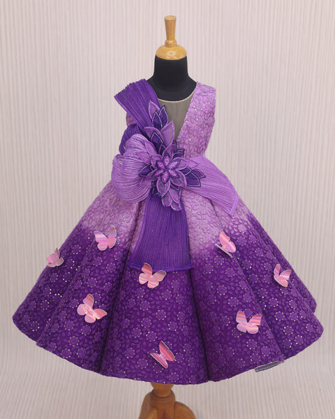Pre-Order: Orchid and Purple Double Shaded Panel Gown with Fabric Manipulated Twirled Detachable Belt