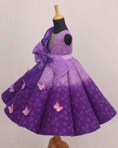 Pre-Order: Orchid and Purple Double Shaded Panel Gown with Fabric Manipulated Twirled Detachable Belt