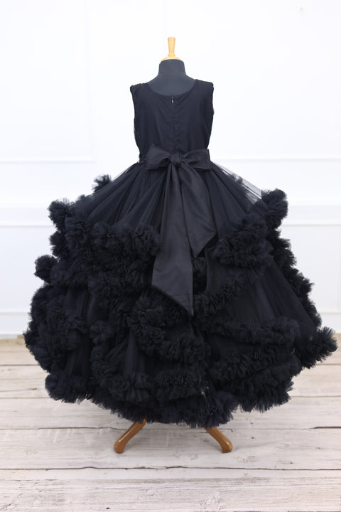 Pre-Order: Classic Black Cloudy Frilled Gown with Handcrafted Beaded Waistline