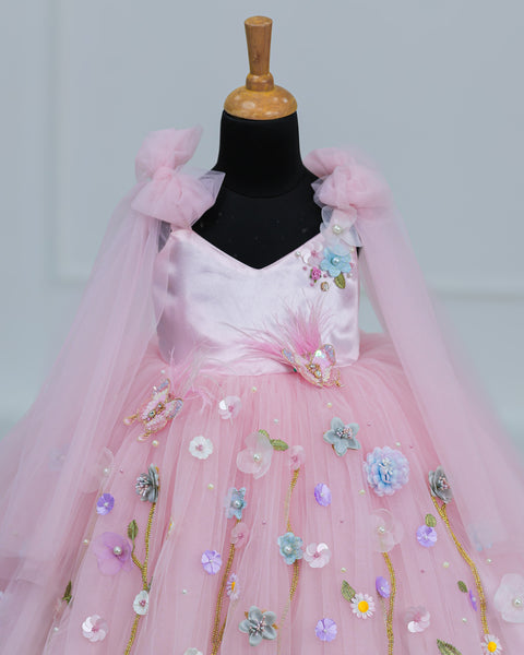 Pre-Order: Dreamy Floral Icy  Pink Princess Gown