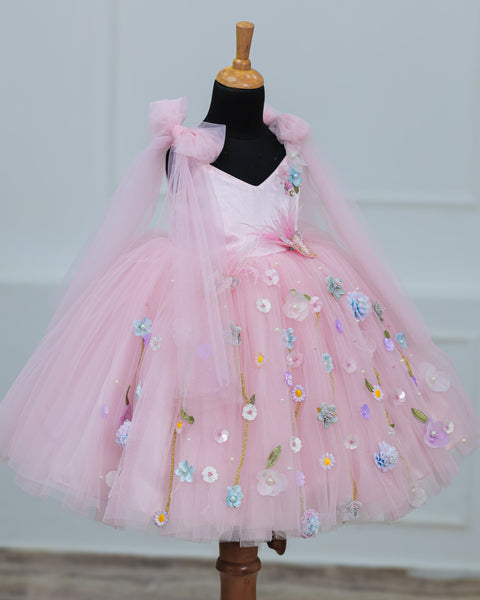 Pre-Order: Dreamy Floral Icy  Pink Princess Gown