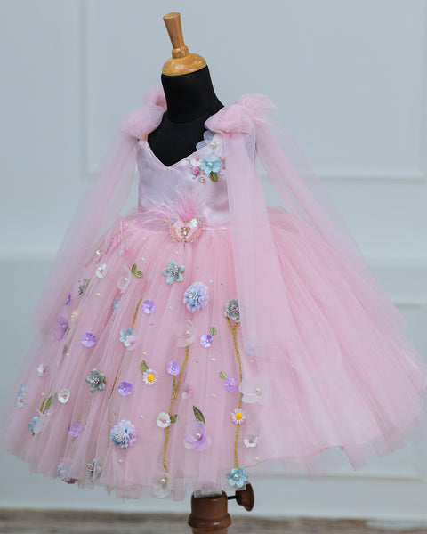 Pre-Order: Dreamy Floral Icy  Pink Princess Gown