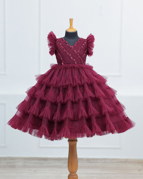 Pre-Order: Multi Layered Maroon  Gown
