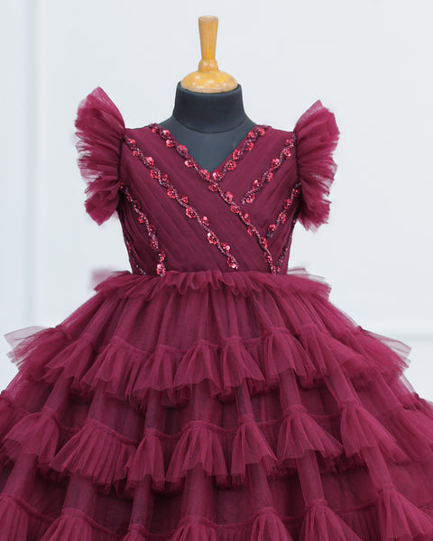 Pre-Order: Multi Layered Maroon  Gown