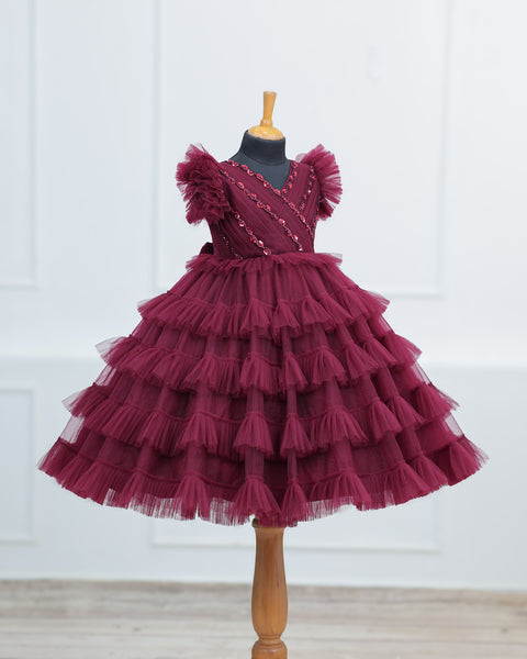 Pre-Order: Multi Layered Maroon  Gown
