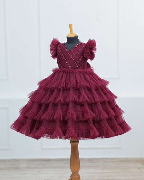 Pre-Order: Multi Layered Maroon  Gown