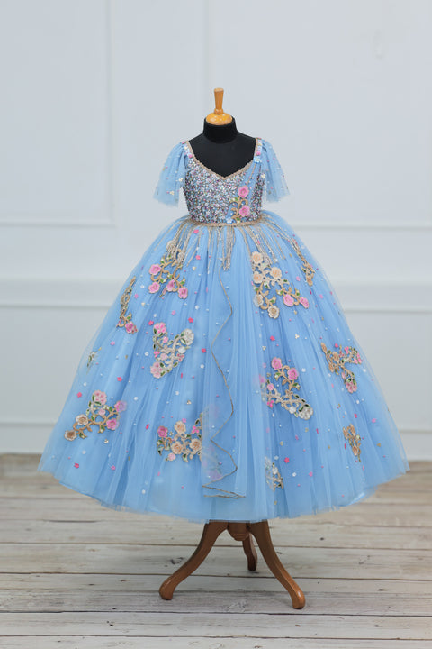Pre-Order: Sky Blue Gown with Intricate Handworks