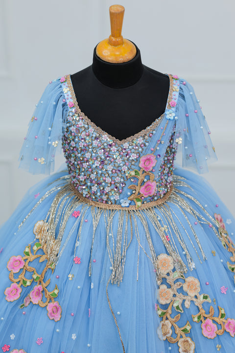 Pre-Order: Sky Blue Gown with Intricate Handworks