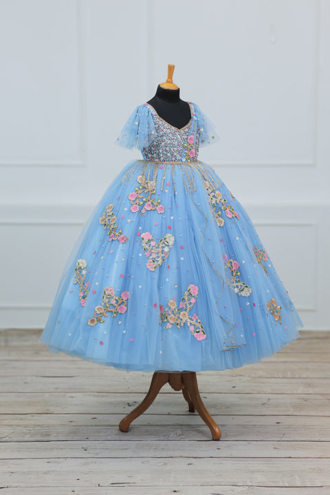 Pre-Order: Sky Blue Gown with Intricate Handworks