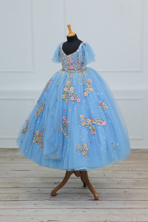 Pre-Order: Sky Blue Gown with Intricate Handworks