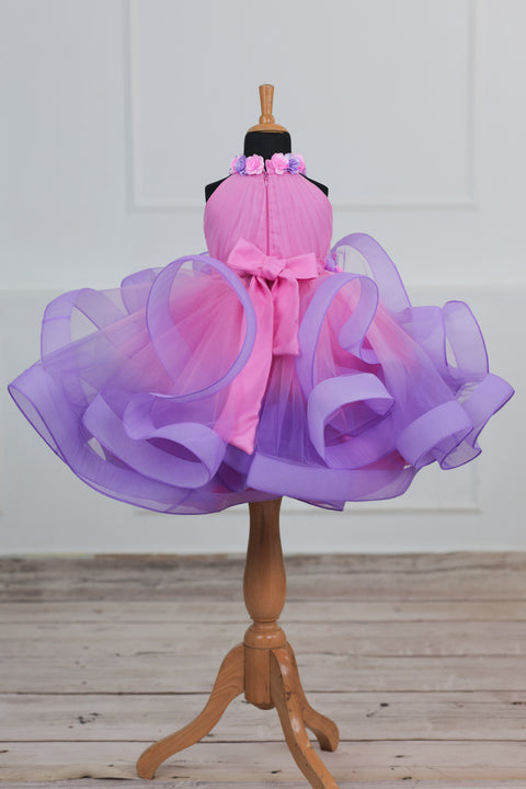 Pre-Order: Pink and Lavender Ombre Shaded Halter Neck Partywear Gown