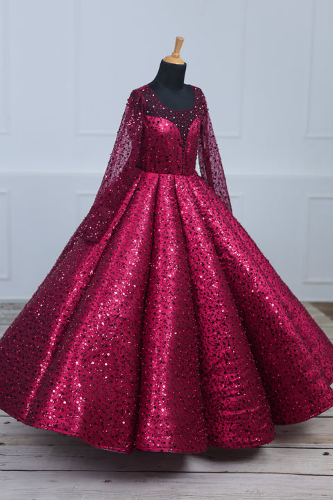 Pre-Order: Wine Red Flip Up SEQUENCE Panel Gown.