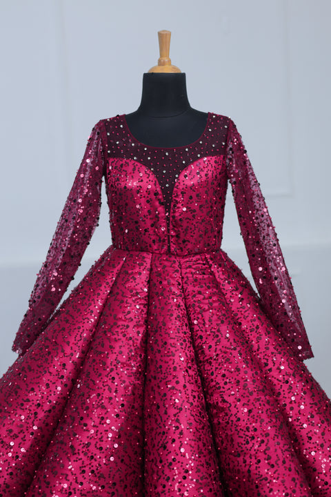 Pre-Order: Wine Red Flip Up SEQUENCE Panel Gown.