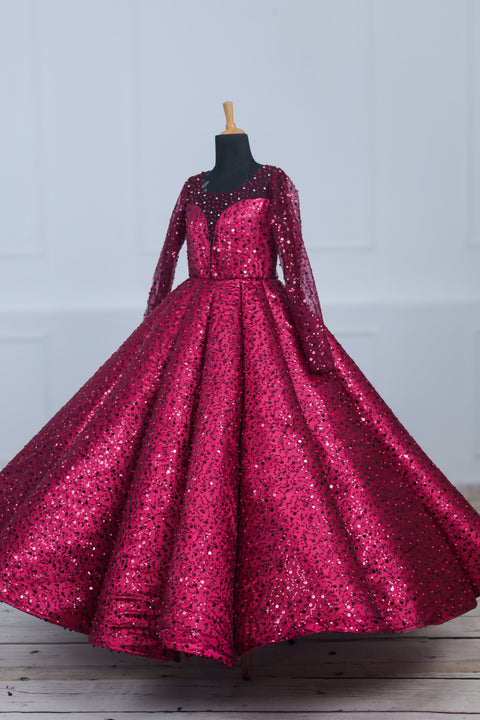 Pre-Order: Wine Red Flip Up SEQUENCE Panel Gown.