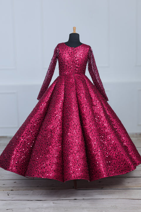 Pre-Order: Wine Red Flip Up SEQUENCE Panel Gown.