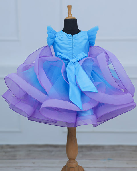 Pre-Order: Sky Blue  and Lavender Twirled Gown with Rich White Bead Work.