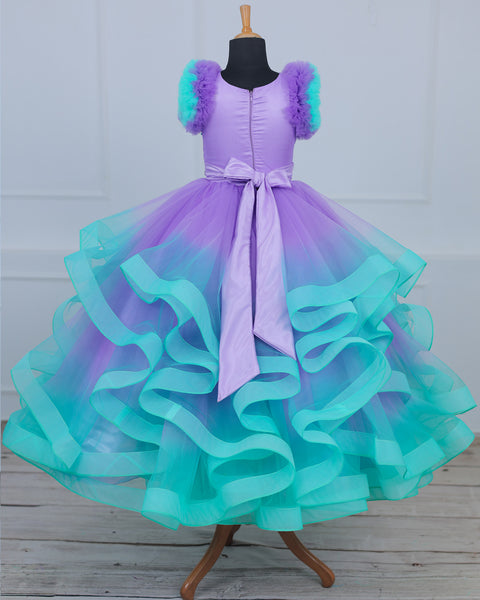 Pre-Order: Mermaid Theme Purple and Seablue combo Swriled Gown