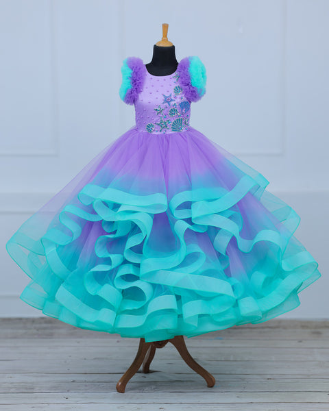 Pre-Order: Mermaid Theme Purple and Seablue combo Swriled Gown