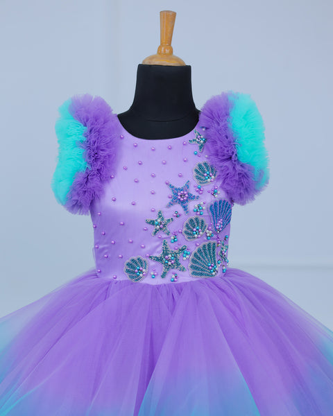 Pre-Order: Mermaid Theme Purple and Seablue combo Swriled Gown