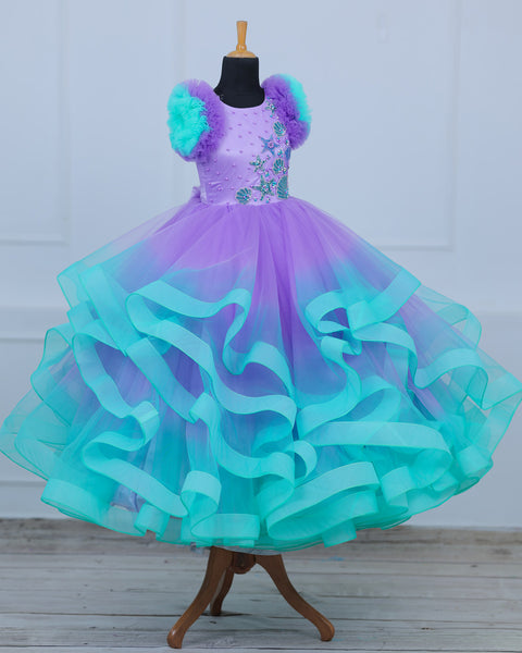 Pre-Order: Mermaid Theme Purple and Seablue combo Swriled Gown
