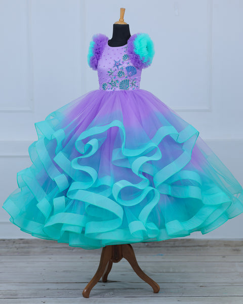 Pre-Order: Mermaid Theme Purple and Seablue combo Swriled Gown
