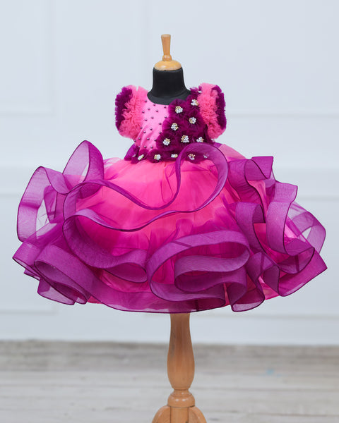 Pre-Order: Rose Pink & Plum Purple Color Gradient Swirled Gown