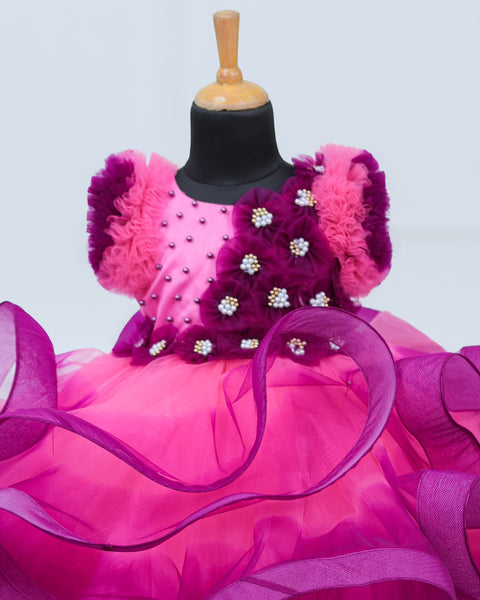 Pre-Order: Rose Pink & Plum Purple Color Gradient Swirled Gown