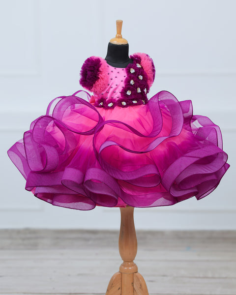 Pre-Order: Rose Pink & Plum Purple Color Gradient Swirled Gown