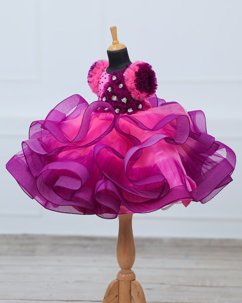 Pre-Order: Rose Pink & Plum Purple Color Gradient Swirled Gown