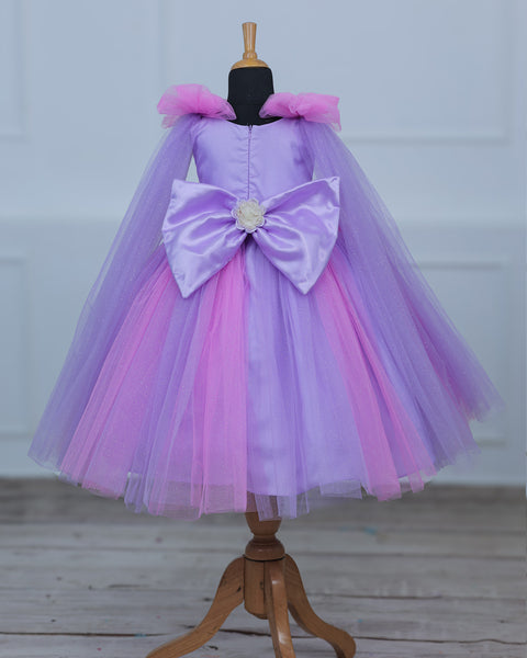 Pre-Order: Pink & Lavender Shade Ball Gown with Attachable Sleeve Trail